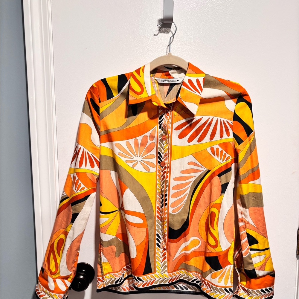 Zara Multicolor Abstract Button Down Shirt
